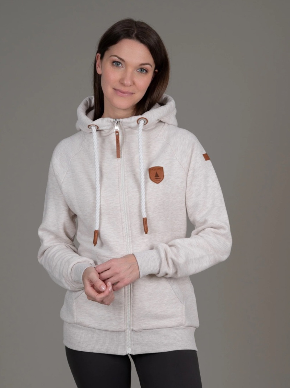 Wanakome Cream Full-Zip Hoodie with Rope Drawstrings